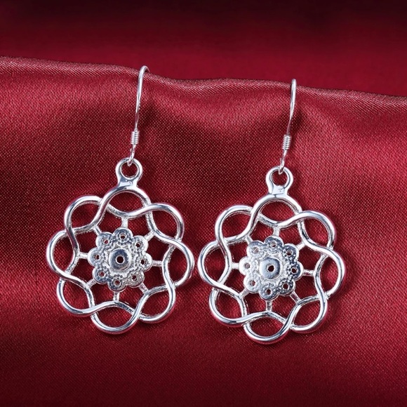 Sterling Silver Floral Earrings - Picture 2 of 4